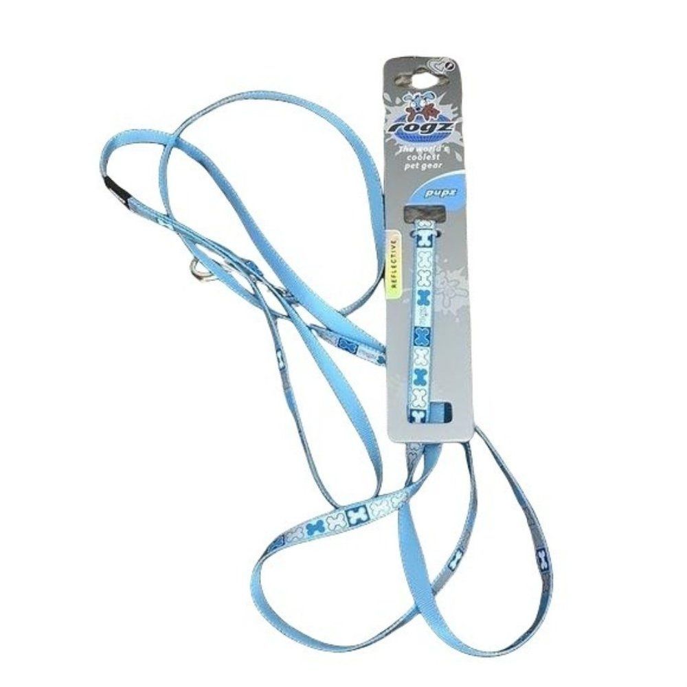 Rogz Pupz Blue Reflective Dog Long‎ Thin Coolest Pet Dog Bone Silver Leash